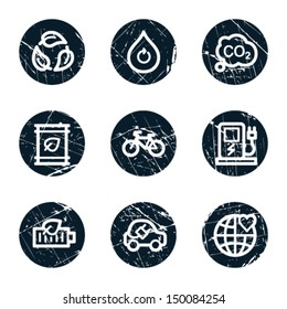 Ecology web icons set 4, grunge circle buttons