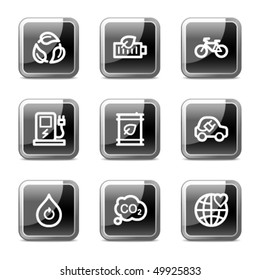 Ecología de iconos web conjunto 4, serie de botones de brillo cuadrado negro