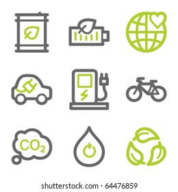 Ecology web icons set 4, green and gray contour series