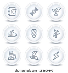 Ecology web icons set 5, white glossy circle buttons