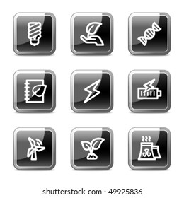Ecology web icons set 5, black square glossy buttons series