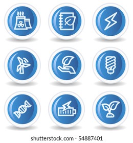 Web-Icons für die Ökologie setzen 5, blaue Glossellenknöpfe