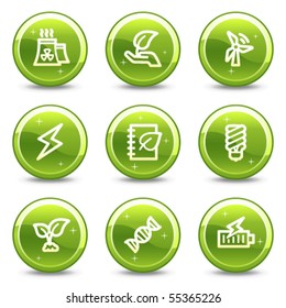 Ecology web icons set 5, green glossy circle buttons series