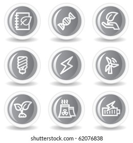 Ecology web icons set 5, circle grey glossy buttons
