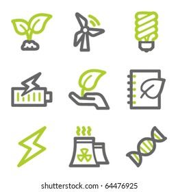 Ecology web icons set 5, green and gray contour series