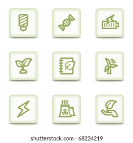 Ecology web icons set 5, white glossy buttons
