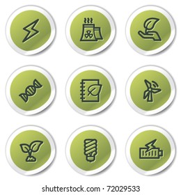 Ecology web icons set 5, green circle stickers