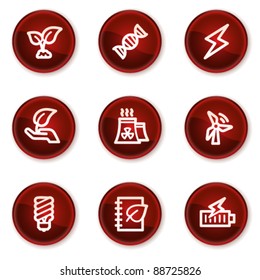 Ecology web icons set 5, dark red circle buttons