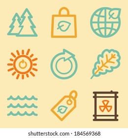 Ecology web icons set in retro style 