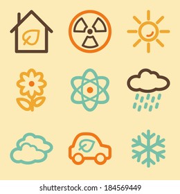 Ecology web icons set in retro style 