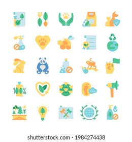 Ecology and wildlife protection vector flat color icon set. Zero waste. Green activism. Bio product, natural and organic. Cartoon style clip art for mobile app pack. Isolated RGB illustration bundle