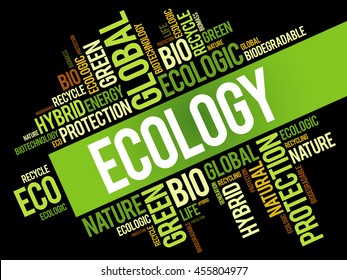 Ecology word cloud, conceptual green ecology background