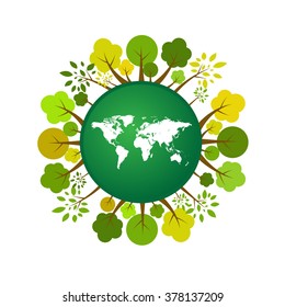 Ecology world with forest around concept.