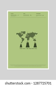 Ecology World Map Plants Concept Poster Vector Illustration