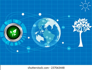 ecology world and tree on blue background