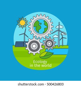 Ecology in the world, vector icon concept on blue