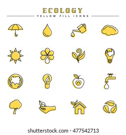 Ecology yellow fill icons set