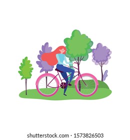 ecology young woman riding bike in the outdoor vector illustration