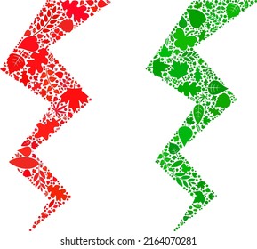 Ecology zigzag strike icon mosaic of herbal leaves in green and natural color hues. Ecological environment vector concept for zigzag strike icon.