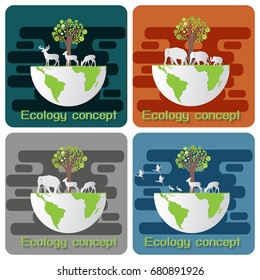 Ecology,Environment concept for heath the Earth,4 in 1 set vector 