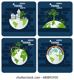 Ecology,Environment concept for heath the Earth,4 in 1 set vector 