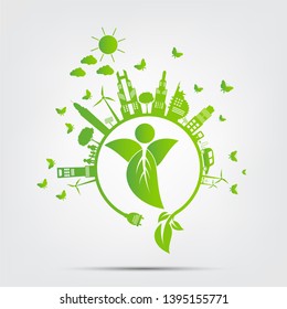 Ecology.Green cities help No plastic bags eco-friendly concept ideas.vector illustration 