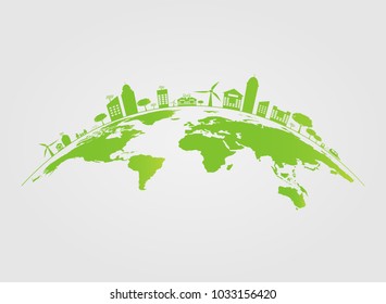 Ecology.Green cities help the world with eco-friendly concept ideas.vector illustration
