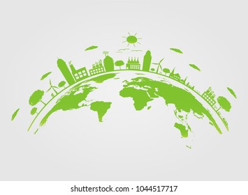 Ecology.Green cities help the world with eco-friendly concept ideas on earth.vector illustration