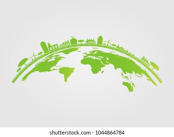 Ecology.Green cities help the world with eco-friendly concept ideas on earth.vector illustration