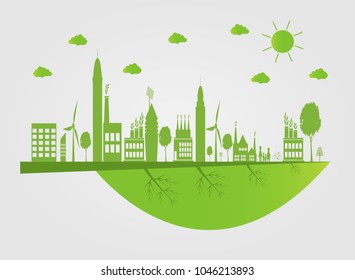 Ecology.Green cities help the world with eco-friendly concept ideas.vector illustration
