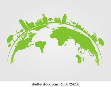 Ecology.Green cities help the world with eco-friendly concept ideas.vector illustration
