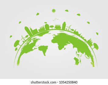 Ecology.Green cities help the world with eco-friendly concept ideas.vector illustration
