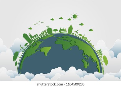 Ecology.Green cities help the world with eco-friendly concept ideas.vector illustration
