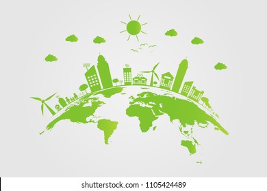 Ecology.Green cities help the world with eco-friendly concept ideas.vector illustration
