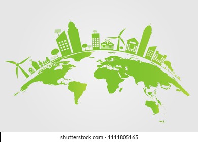 Ecology.Green cities help the world with eco-friendly concept ideas.vector illustration
