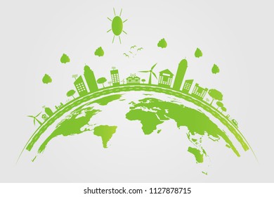 Ecology.Green cities help the world with eco-friendly concept ideas.vector illustration
