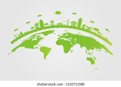 Ecology.Green cities help the world with eco-friendly concept ideas.vector illustration
