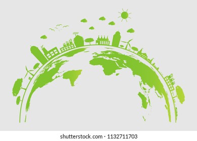 Ecology.Green cities help the world with eco-friendly concept ideas.vector illustration
