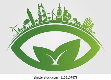 Ecology.Green cities help the world with eco-friendly concept ideas.vector illustration
