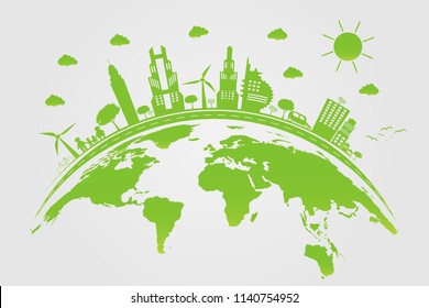 Ecology.Green cities help the world with eco-friendly concept ideas.vector illustration

