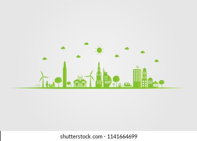 Ecology.Green cities help the world with eco-friendly concept ideas.vector illustration
