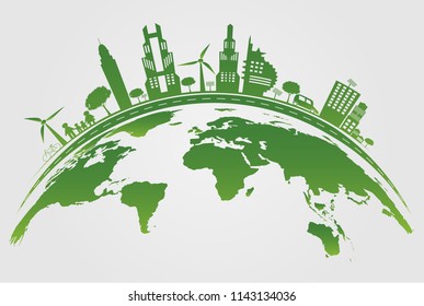 Ecology.Green cities help the world with eco-friendly concept ideas.vector illustration
