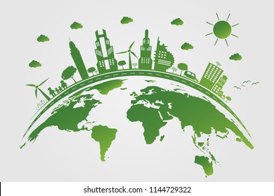 Ecology.Green cities help the world with eco-friendly concept ideas.vector illustration
