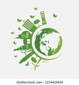 Ecology.Green cities help the world with eco-friendly concept ideas.vector illustration
