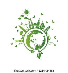 Ecology.Green cities help the world with eco-friendly concept ideas.vector illustration
