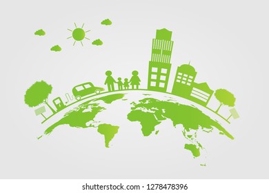Ecology.Green cities help the world with eco-friendly concept ideas.vector illustration
