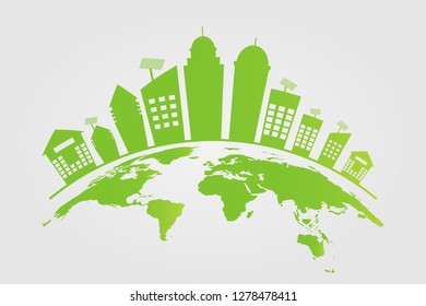 Ecology.Green cities help the world with eco-friendly concept ideas.vector illustration
