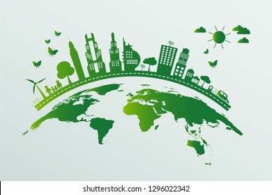 Ecology.Green cities help the world with eco-friendly concept ideas.vector illustration
