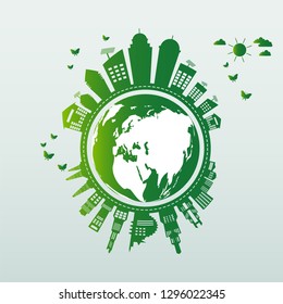 Ecology.Green cities help the world with eco-friendly concept ideas.vector illustration
