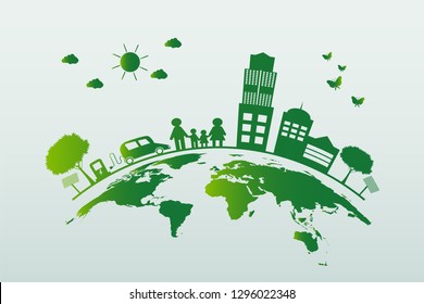 Ecology.Green cities help the world with eco-friendly concept ideas.vector illustration
